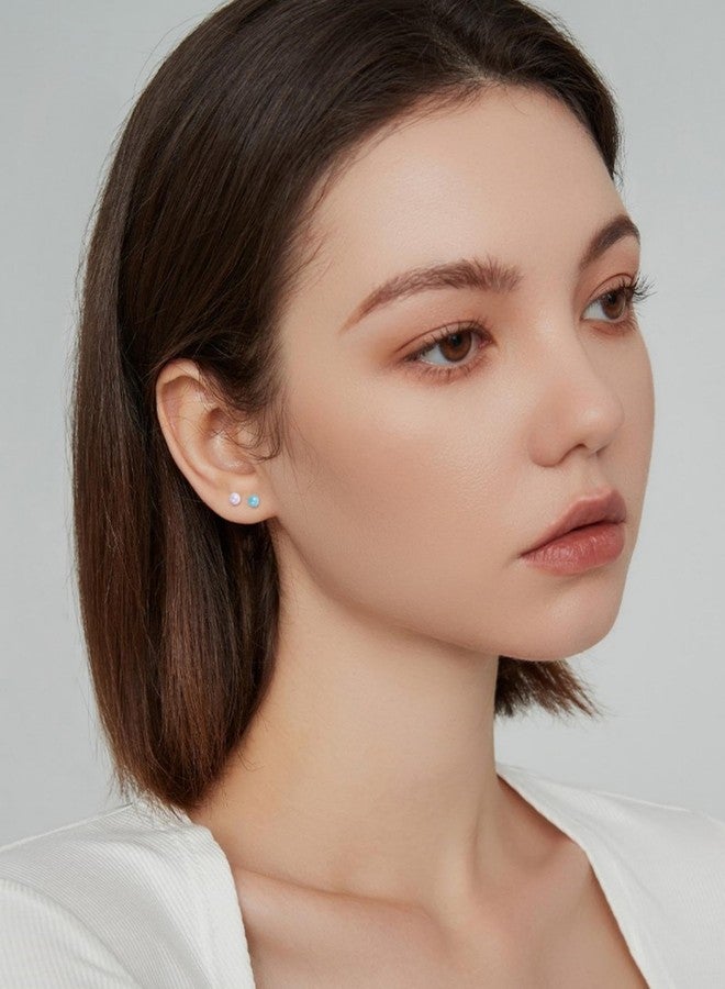 ANNICEE Ceramic Ball Stud Earrings for Sensitive Ears 1 Pairs 4mm Colored Porcelain Earrings Set for Newly Pierced Women (Ball blue) - Image 2